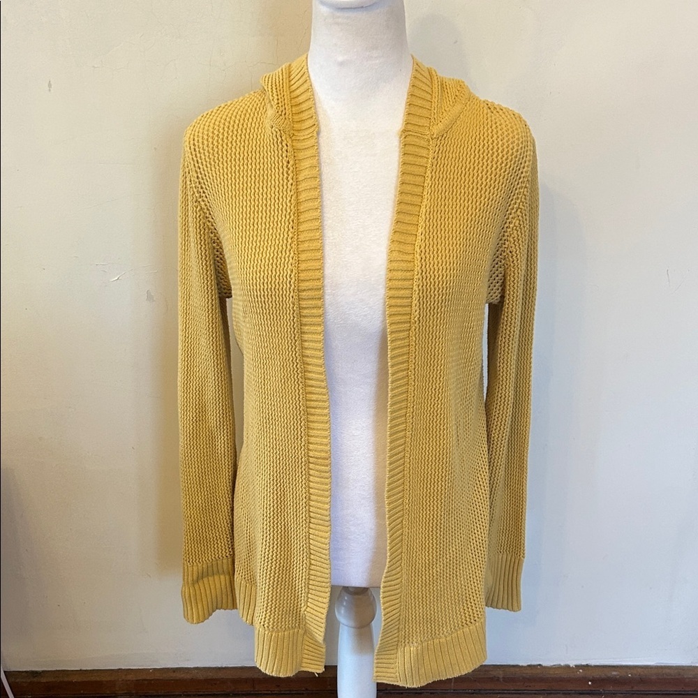 Marled Open-Front Mustard Knit  Hooded Cardigan Size S EUC